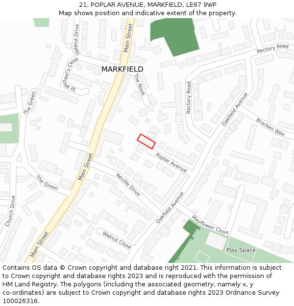 21, POPLAR AVENUE, MARKFIELD, LE67 9WP: Location map and indicative extent of plot