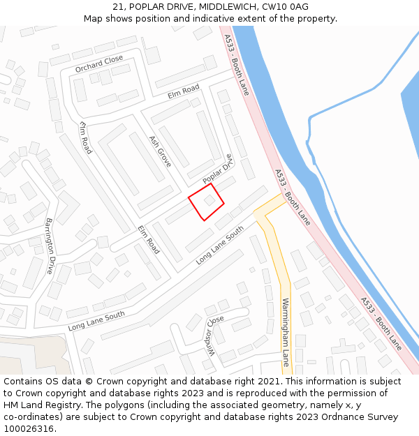 21, POPLAR DRIVE, MIDDLEWICH, CW10 0AG: Location map and indicative extent of plot