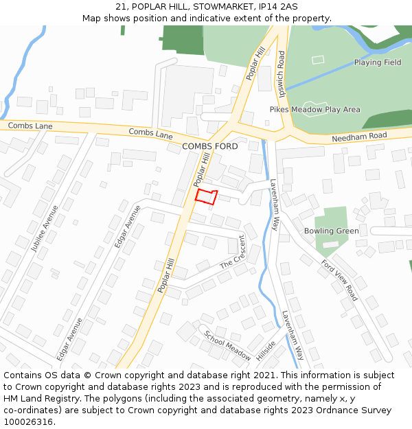 21, POPLAR HILL, STOWMARKET, IP14 2AS: Location map and indicative extent of plot