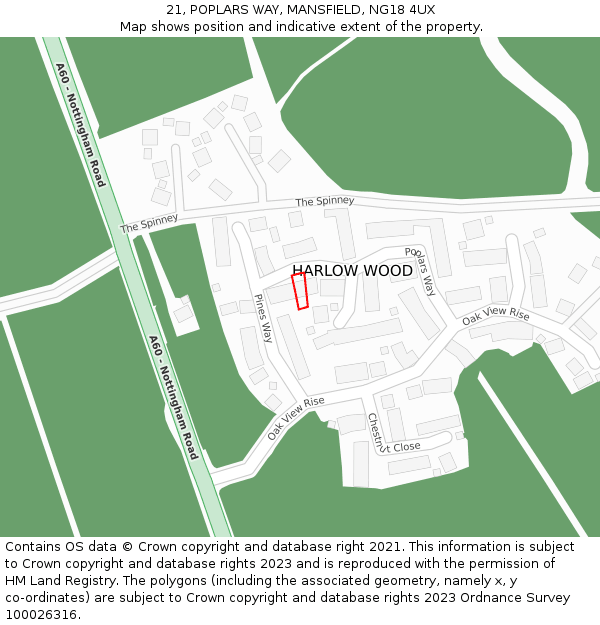 21, POPLARS WAY, MANSFIELD, NG18 4UX: Location map and indicative extent of plot