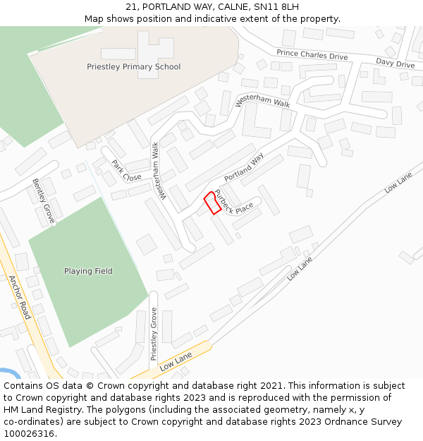 21, PORTLAND WAY, CALNE, SN11 8LH: Location map and indicative extent of plot