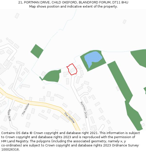 21, PORTMAN DRIVE, CHILD OKEFORD, BLANDFORD FORUM, DT11 8HU: Location map and indicative extent of plot