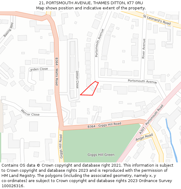 21, PORTSMOUTH AVENUE, THAMES DITTON, KT7 0RU: Location map and indicative extent of plot