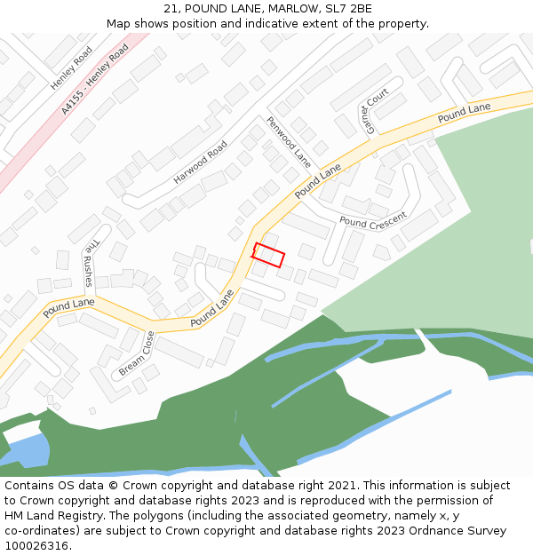 21, POUND LANE, MARLOW, SL7 2BE: Location map and indicative extent of plot