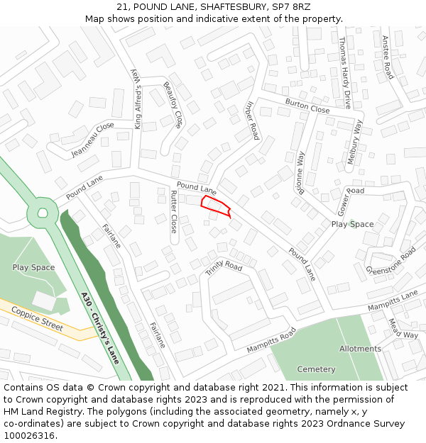 21, POUND LANE, SHAFTESBURY, SP7 8RZ: Location map and indicative extent of plot