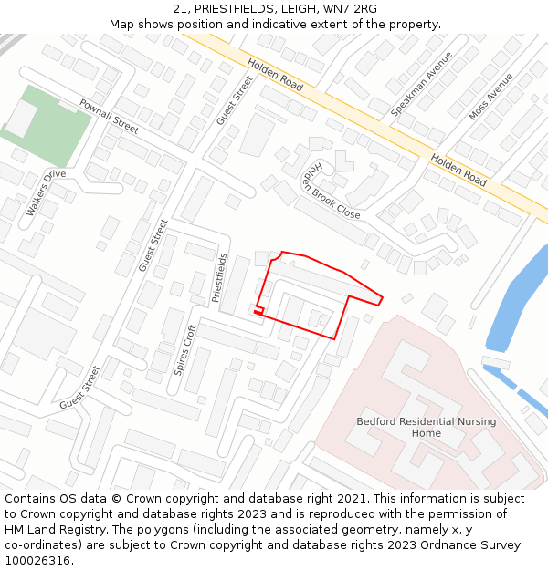 21, PRIESTFIELDS, LEIGH, WN7 2RG: Location map and indicative extent of plot