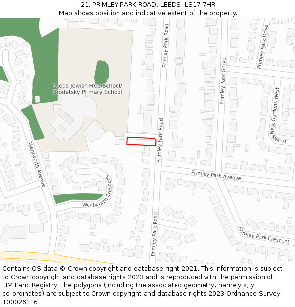 21, PRIMLEY PARK ROAD, LEEDS, LS17 7HR: Location map and indicative extent of plot