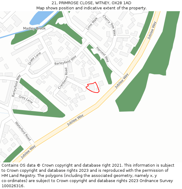 21, PRIMROSE CLOSE, WITNEY, OX28 1AD: Location map and indicative extent of plot