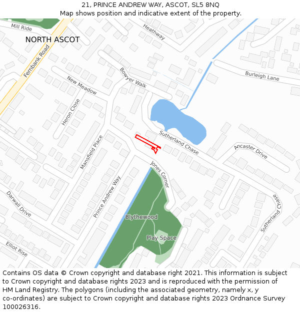 21, PRINCE ANDREW WAY, ASCOT, SL5 8NQ: Location map and indicative extent of plot