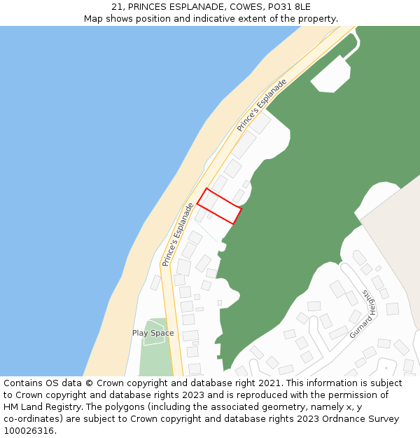 21, PRINCES ESPLANADE, COWES, PO31 8LE: Location map and indicative extent of plot