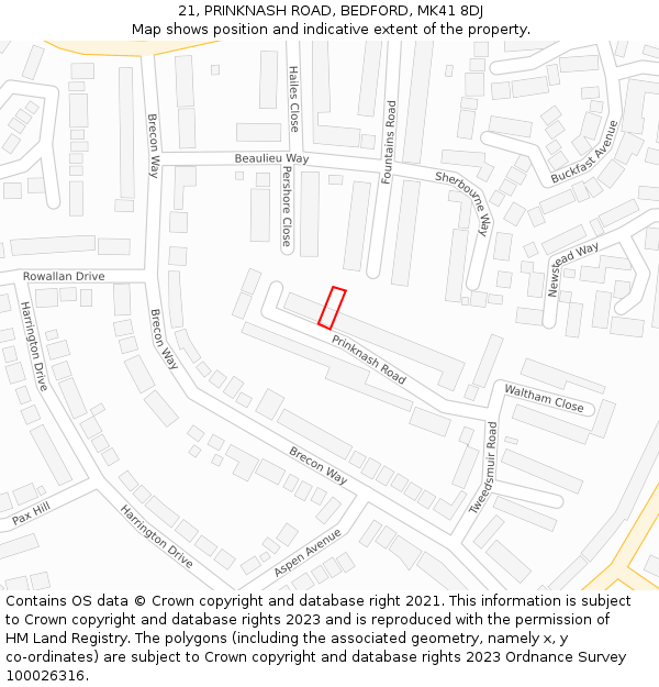 21, PRINKNASH ROAD, BEDFORD, MK41 8DJ: Location map and indicative extent of plot