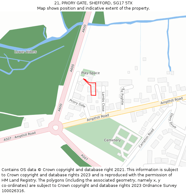 21, PRIORY GATE, SHEFFORD, SG17 5TX: Location map and indicative extent of plot