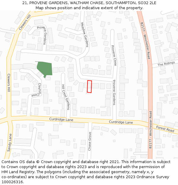 21, PROVENE GARDENS, WALTHAM CHASE, SOUTHAMPTON, SO32 2LE: Location map and indicative extent of plot