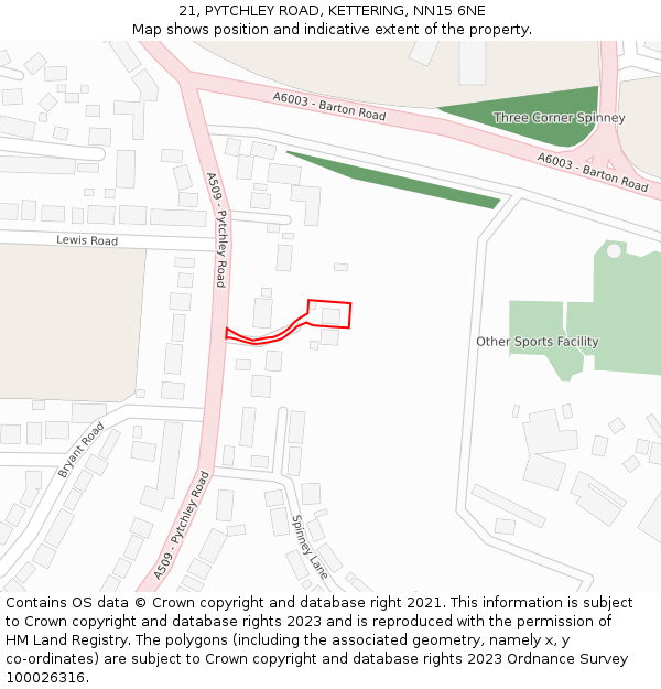21, PYTCHLEY ROAD, KETTERING, NN15 6NE: Location map and indicative extent of plot