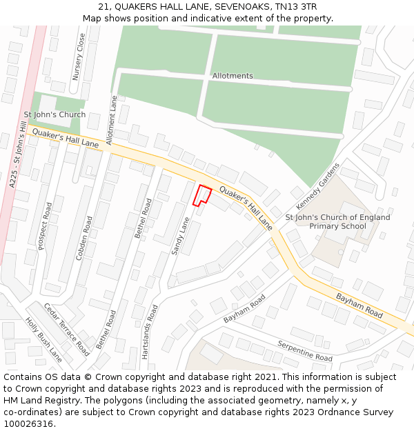 21, QUAKERS HALL LANE, SEVENOAKS, TN13 3TR: Location map and indicative extent of plot