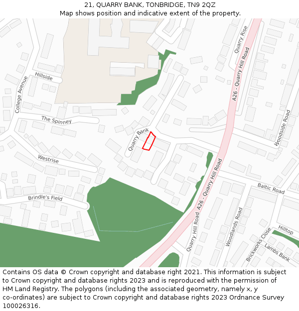 21, QUARRY BANK, TONBRIDGE, TN9 2QZ: Location map and indicative extent of plot
