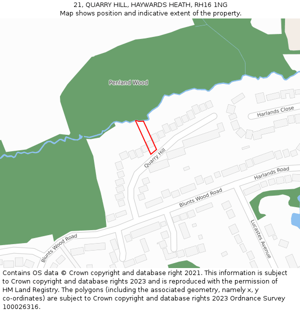 21, QUARRY HILL, HAYWARDS HEATH, RH16 1NG: Location map and indicative extent of plot