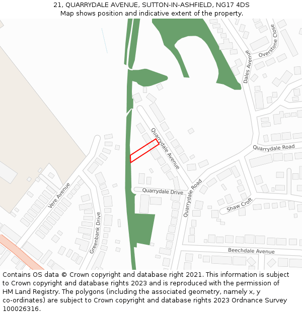 21, QUARRYDALE AVENUE, SUTTON-IN-ASHFIELD, NG17 4DS: Location map and indicative extent of plot