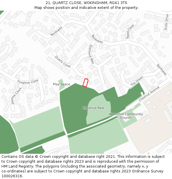 21, QUARTZ CLOSE, WOKINGHAM, RG41 3TS: Location map and indicative extent of plot