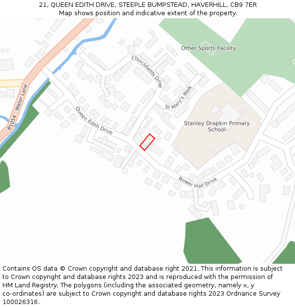 21, QUEEN EDITH DRIVE, STEEPLE BUMPSTEAD, HAVERHILL, CB9 7ER: Location map and indicative extent of plot