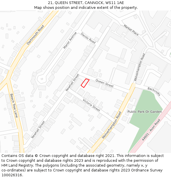 21, QUEEN STREET, CANNOCK, WS11 1AE: Location map and indicative extent of plot
