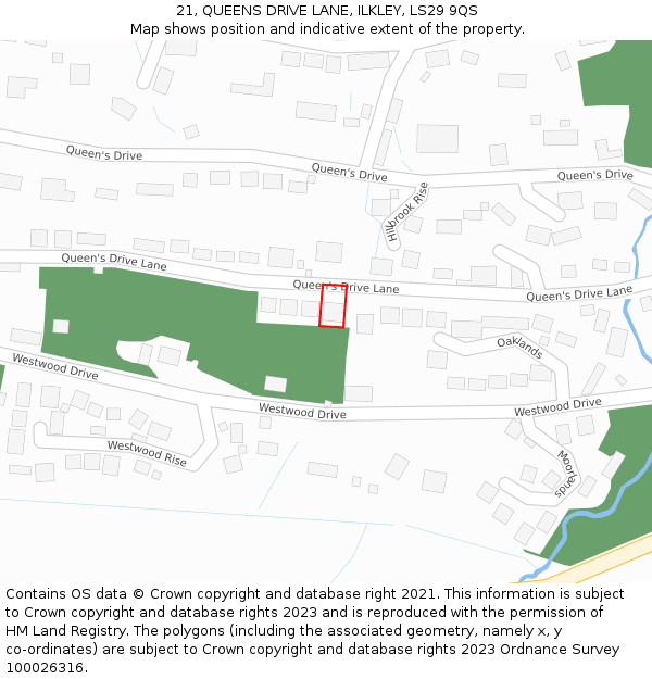 21, QUEENS DRIVE LANE, ILKLEY, LS29 9QS: Location map and indicative extent of plot