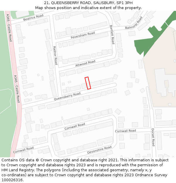 21, QUEENSBERRY ROAD, SALISBURY, SP1 3PH: Location map and indicative extent of plot