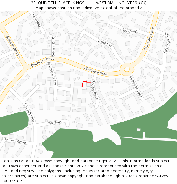 21, QUINDELL PLACE, KINGS HILL, WEST MALLING, ME19 4GQ: Location map and indicative extent of plot