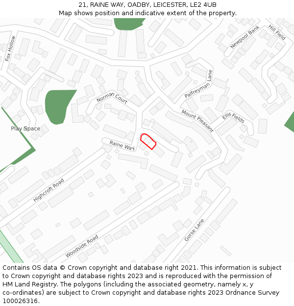 21, RAINE WAY, OADBY, LEICESTER, LE2 4UB: Location map and indicative extent of plot