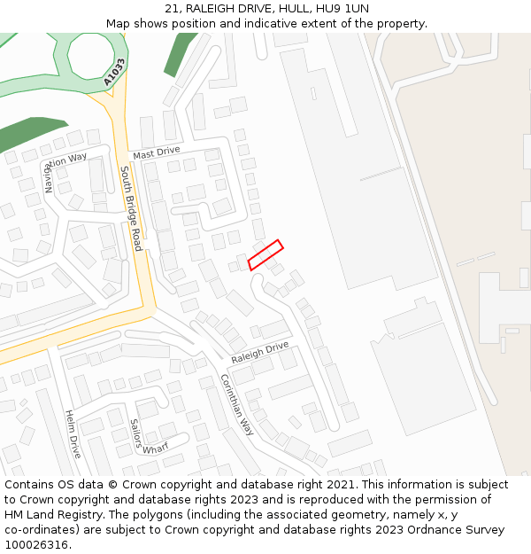 21, RALEIGH DRIVE, HULL, HU9 1UN: Location map and indicative extent of plot