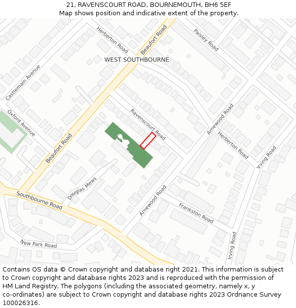 21, RAVENSCOURT ROAD, BOURNEMOUTH, BH6 5EF: Location map and indicative extent of plot