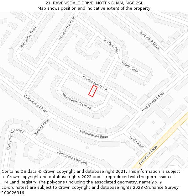 21, RAVENSDALE DRIVE, NOTTINGHAM, NG8 2SL: Location map and indicative extent of plot