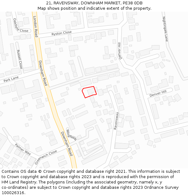 21, RAVENSWAY, DOWNHAM MARKET, PE38 0DB: Location map and indicative extent of plot