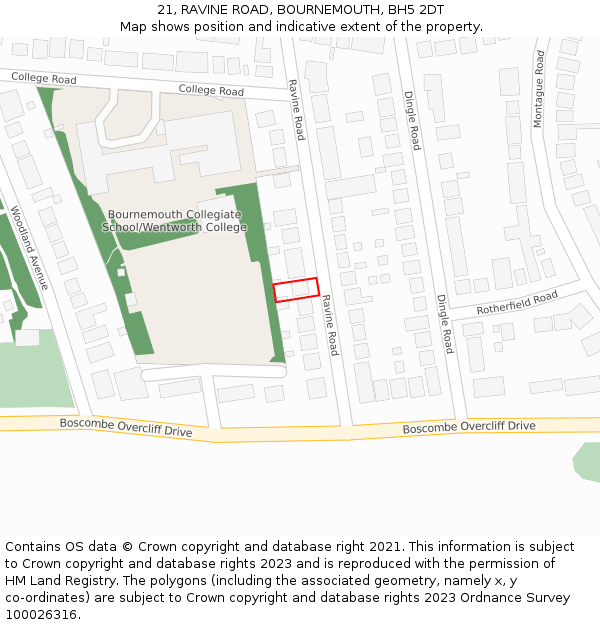 21, RAVINE ROAD, BOURNEMOUTH, BH5 2DT: Location map and indicative extent of plot