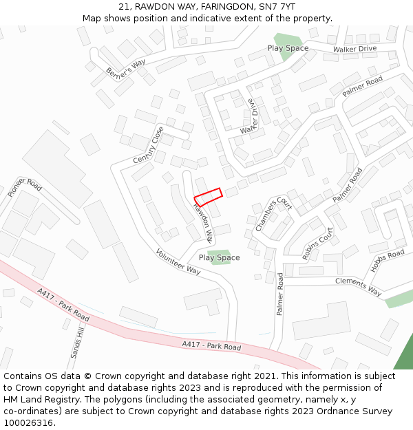 21, RAWDON WAY, FARINGDON, SN7 7YT: Location map and indicative extent of plot