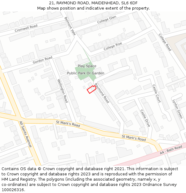 21, RAYMOND ROAD, MAIDENHEAD, SL6 6DF: Location map and indicative extent of plot