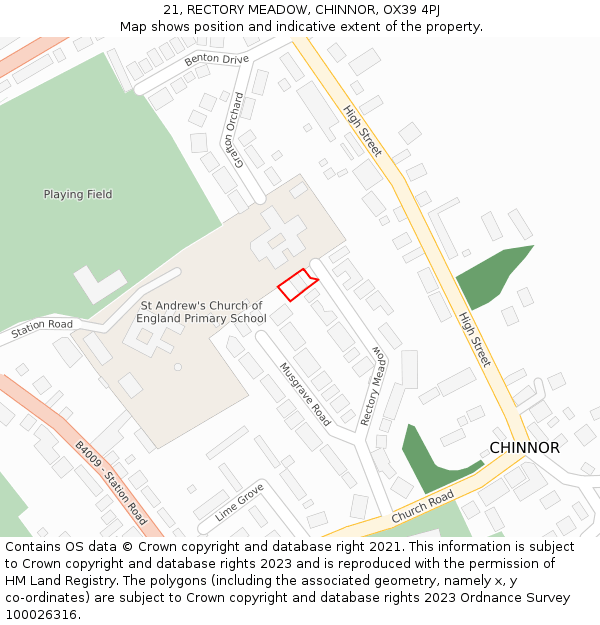 21, RECTORY MEADOW, CHINNOR, OX39 4PJ: Location map and indicative extent of plot