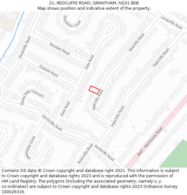 21, REDCLIFFE ROAD, GRANTHAM, NG31 8EB: Location map and indicative extent of plot