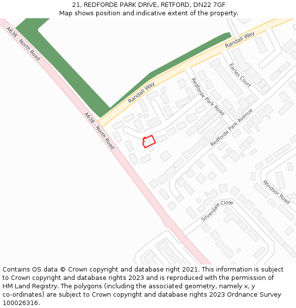 21, REDFORDE PARK DRIVE, RETFORD, DN22 7GF: Location map and indicative extent of plot