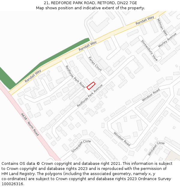 21, REDFORDE PARK ROAD, RETFORD, DN22 7GE: Location map and indicative extent of plot