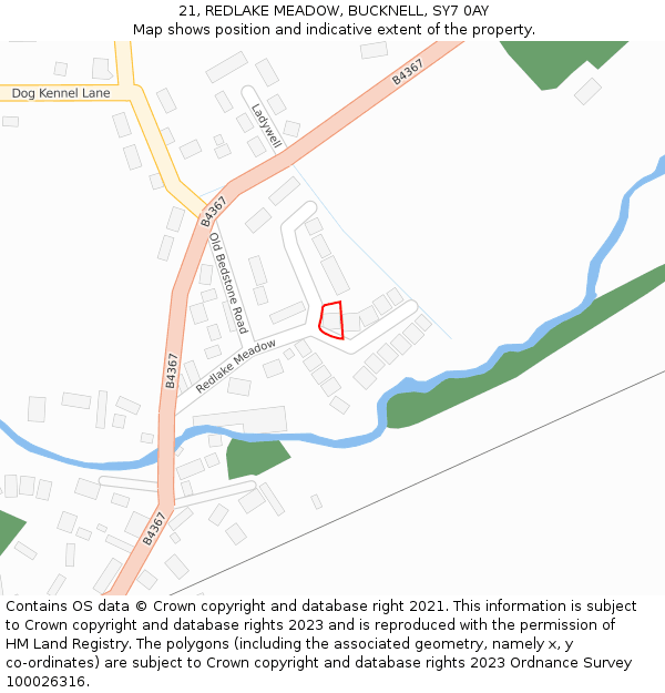 21, REDLAKE MEADOW, BUCKNELL, SY7 0AY: Location map and indicative extent of plot