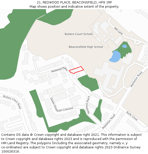 21, REDWOOD PLACE, BEACONSFIELD, HP9 1RP: Location map and indicative extent of plot