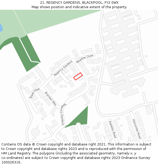 21, REGENCY GARDENS, BLACKPOOL, FY2 0WX: Location map and indicative extent of plot