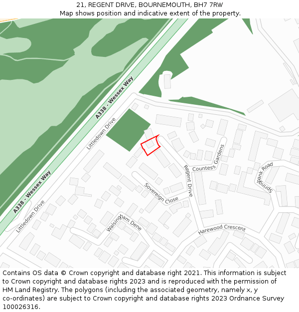 21, REGENT DRIVE, BOURNEMOUTH, BH7 7RW: Location map and indicative extent of plot