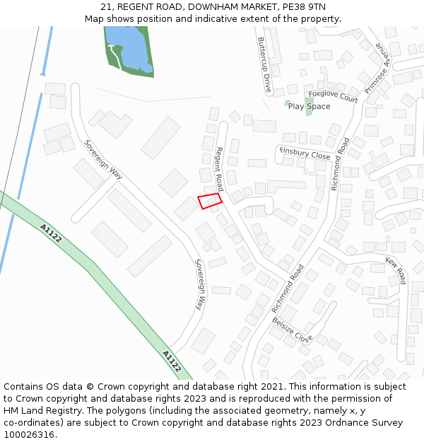 21, REGENT ROAD, DOWNHAM MARKET, PE38 9TN: Location map and indicative extent of plot