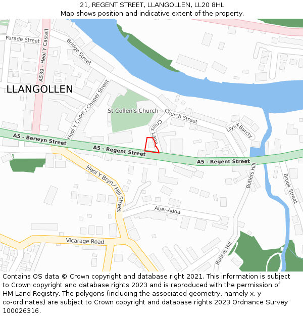 21, REGENT STREET, LLANGOLLEN, LL20 8HL: Location map and indicative extent of plot