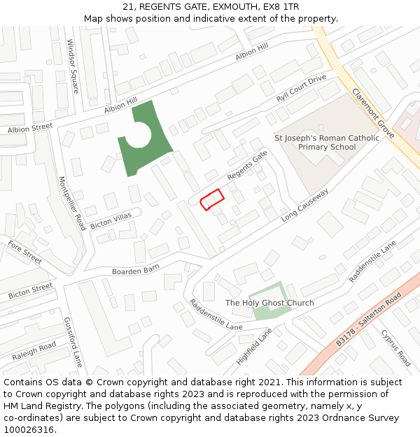 21, REGENTS GATE, EXMOUTH, EX8 1TR: Location map and indicative extent of plot