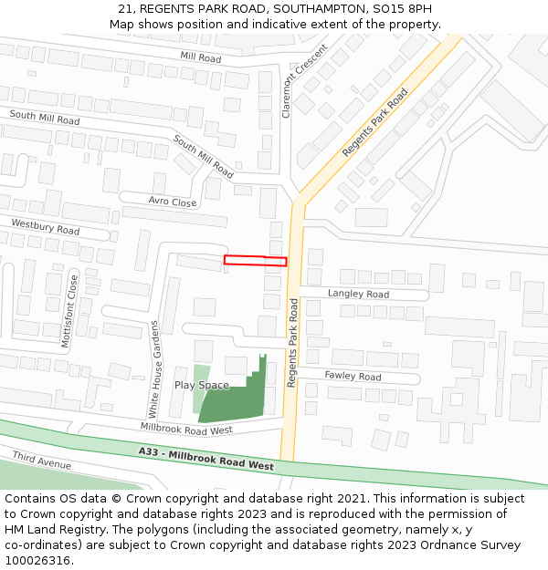 21, REGENTS PARK ROAD, SOUTHAMPTON, SO15 8PH: Location map and indicative extent of plot