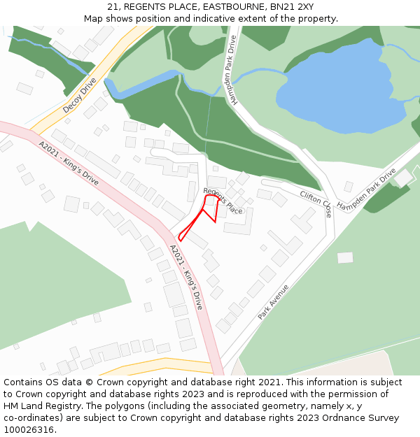21, REGENTS PLACE, EASTBOURNE, BN21 2XY: Location map and indicative extent of plot