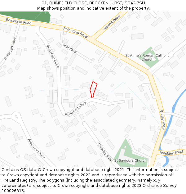 21, RHINEFIELD CLOSE, BROCKENHURST, SO42 7SU: Location map and indicative extent of plot